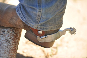 View of the rider boot and spur