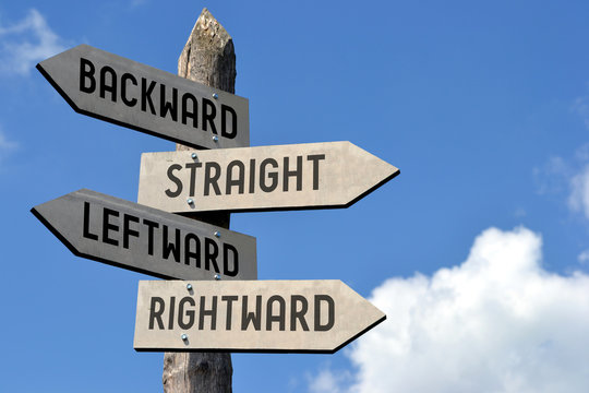 Backward, straight, leftward, rightward signpost