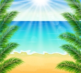 Obraz na płótnie Canvas Beach and tropical sea with bright sun