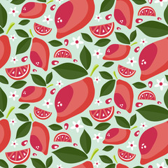 Seamless pattern of ripe juicy lemons with leaves and flowers. C