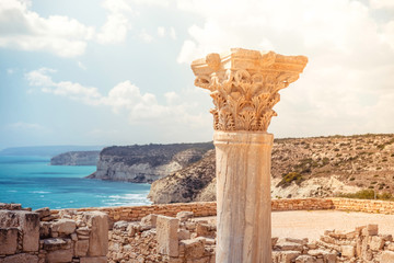 Ancient column at Kourion Archaeological Area. Limassol District