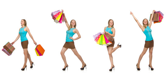 Woman with shopping bags isolated on white