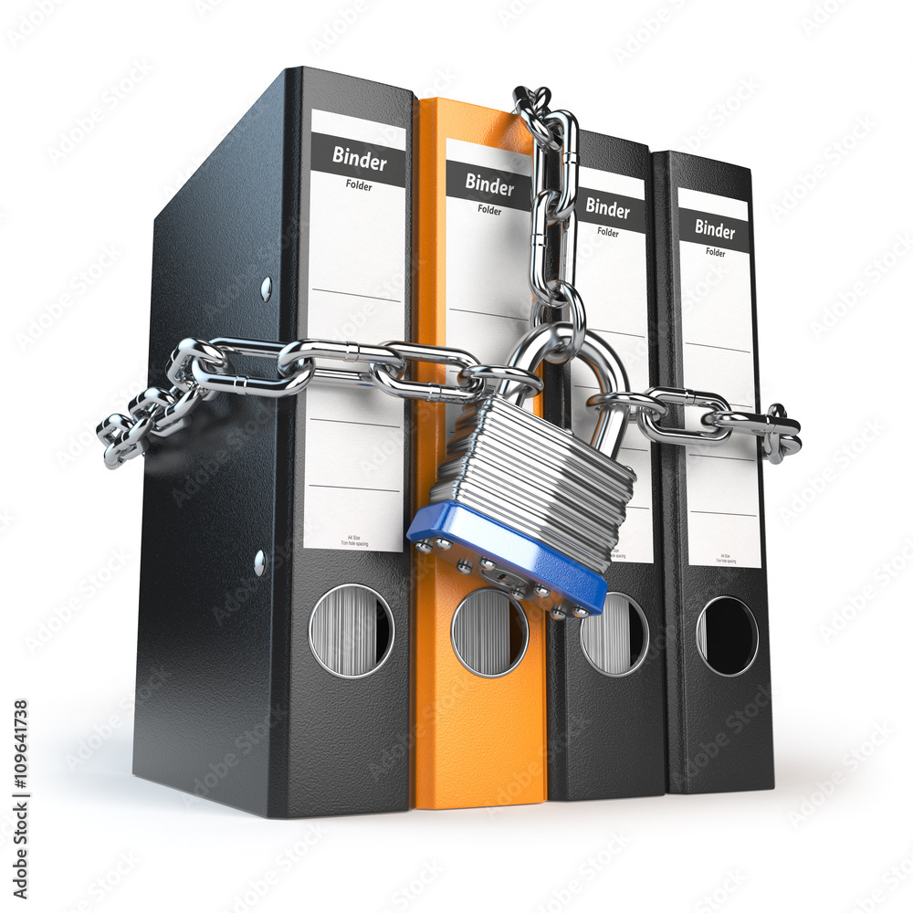 Poster data and privacy security. information protection. file folder a