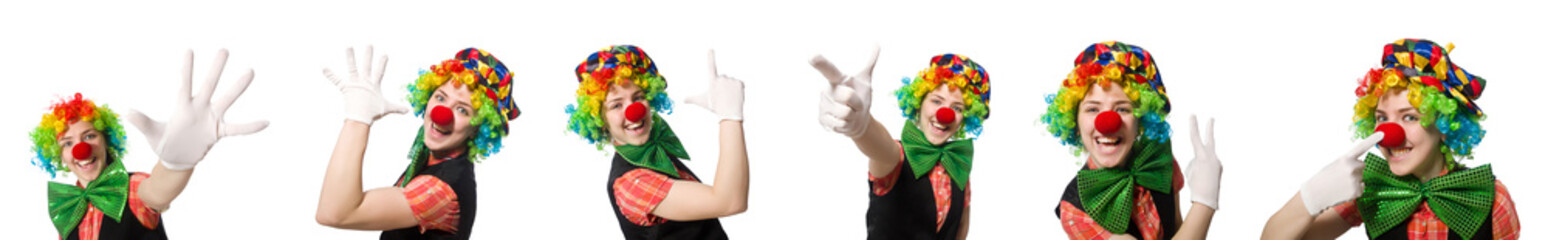 Female clown isolated on white