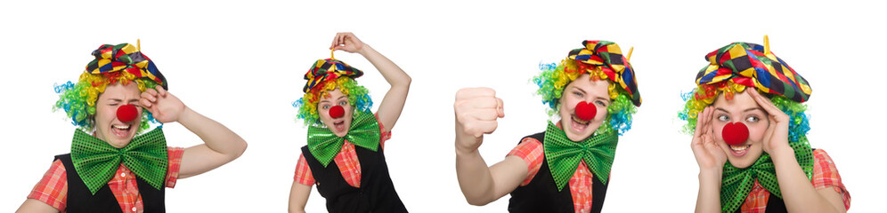 Female clown isolated on white