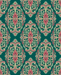 Garden poster Moroccan Tiles Floral green ornament.