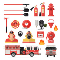 Fototapeta premium Firefighter Isolated Colored Icon Set