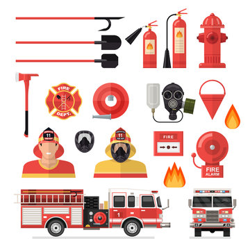 Firefighter Isolated Colored Icon Set