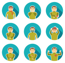 Flu Symptoms Icon Set