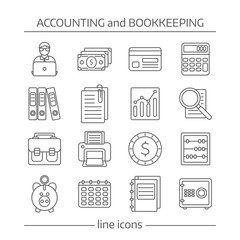 Accaunting Bookkeeping Flat Line Icons Set