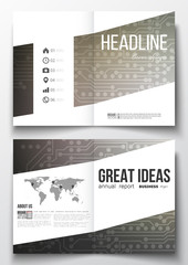 Set of business templates for brochure, magazine, flyer, booklet or annual report. Microchip background, electrical circuits, science design vector template