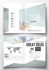 Set of business templates for brochure, magazine, flyer, booklet or annual report. Molecular construction with connected lines and dots, scientific pattern on colorful polygonal background