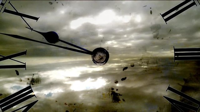 Grunge clock and clouds. time lapse