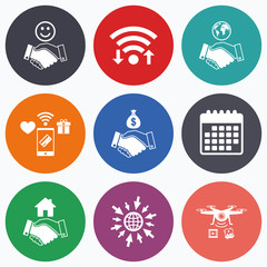 Fototapeta premium Handshake icons. World, Smile happy face.