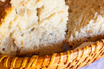Rustic Bread slices on basket. Macro shot