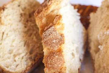 Rustic Bread slices on basket. Macro shot