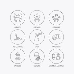 Fototapeta premium Car wash icons. Cleaning station linear signs.