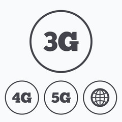 Mobile telecommunications icons. 3G, 4G and 5G.