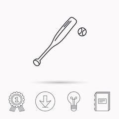 Baseball bat with ball icon. Professional sport.