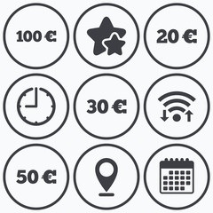 Money in Euro icons. Hundred, fifty EUR.