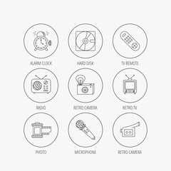 Microphone, video camera and photo icons.