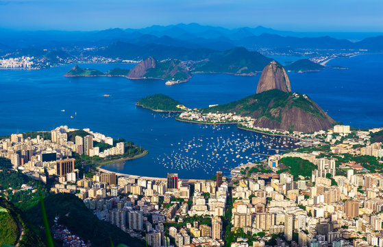 The mountain Sugar Loaf and Botafogo in Rio de Janeiro, Brazil