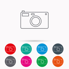 Photo camera icon. Photographer equipment sign.