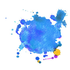 Abstract watercolor stain with splashes of  blue color