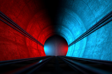 Train Tracks And Tunnel Split Choices - obrazy, fototapety, plakaty