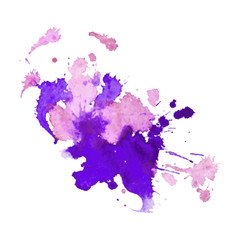 expressive watercolor stain with splashes of  violet pink color