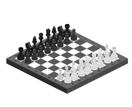 Isometric Chess Pieces With Board