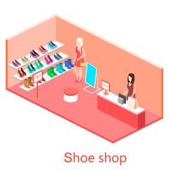 Isometric interior shoe shop