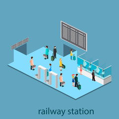 Isometric interior of railway station