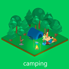Isometric landscape for camping