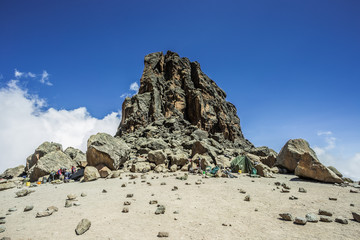 Climbing the mount Kilimanjaro, Machame route - Lava Tower (4600m) campsite (Tanzania)