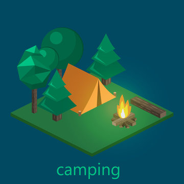 Isometric landscape for camping