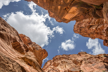 Observing sky from the canyon in the ancient city of Petra (Jordan)