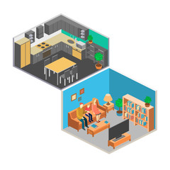 Isometric interior of rooms in the house
