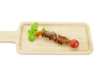 skewer of mixed meat and vegetables,clipping path.