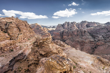 View over the canyon from the highest observation point in the ancient city of Petra (Jordan)