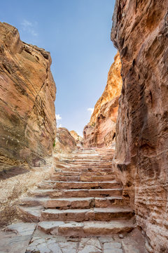 Steps leading to Ad Deir (aka The Monastery or El Deir) in the ancient city of Petra (Jordan)