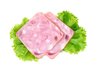 Fototapeta na wymiar Sliced smoked ham isolated on white background