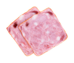 Sliced smoked ham isolated on white background