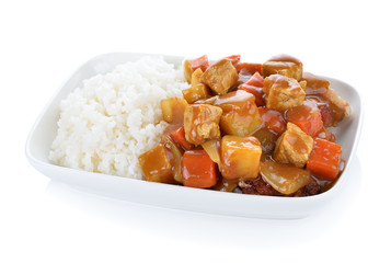 Japanese curry and rice on white background