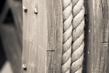 big hempen rope on the wooden coil