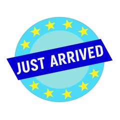 just arrived white wording on blue Rectangle and Circle blue stars