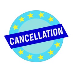 cancellation white wording on blue Rectangle and Circle blue stars