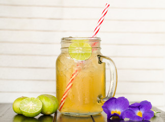 Ice lemon tea in the glass,cold drink
