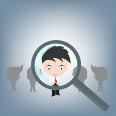searching people for the right job by magnifying, human resource concept illustration vector in flat design