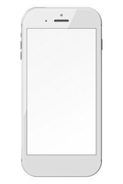 Smart phone with blank screen isolated on white background.